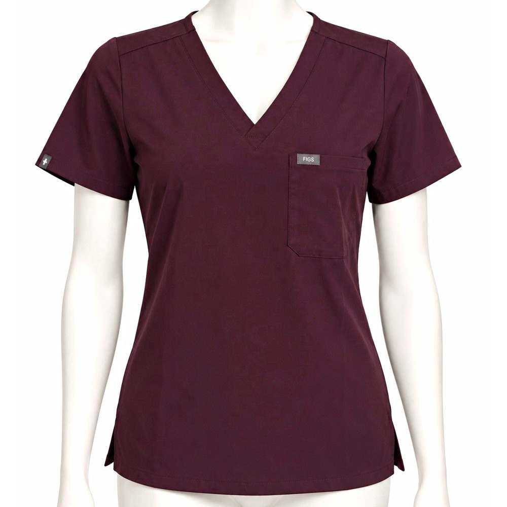 FIGS Women's Short Sleeve V-Neck Scrub Top FreeX Fabric Dark Fig Solid S
